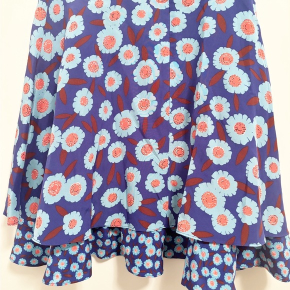 Kate Spade Blue Floral Tangier Layered Silk Flowy
Back Zip Mini Skirt-Small - Picture 5 of 9